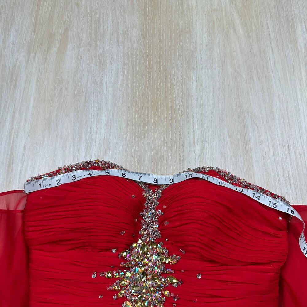 Mac Duggal Red Strapless Embellished Sequin High Low Formal Evening Gown Dress 4 - Picture 8 of 16